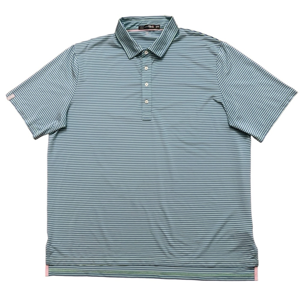 RLX Ralph Lauren Polo Shirt Mens 2XL Short Sleeve Golf Stretch Green Striped